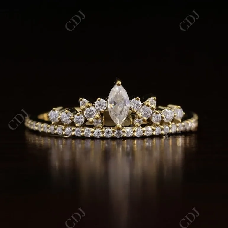 0.17CT Marquise And Round Cut Real Diamond Tiara Wedding Band