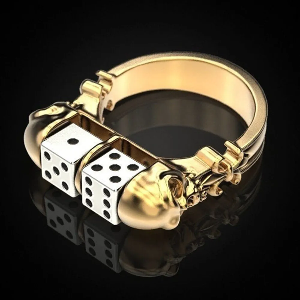 1 Pcs Golden Dice Ghost Head Personality Innovative Fashion Alloy Ring
