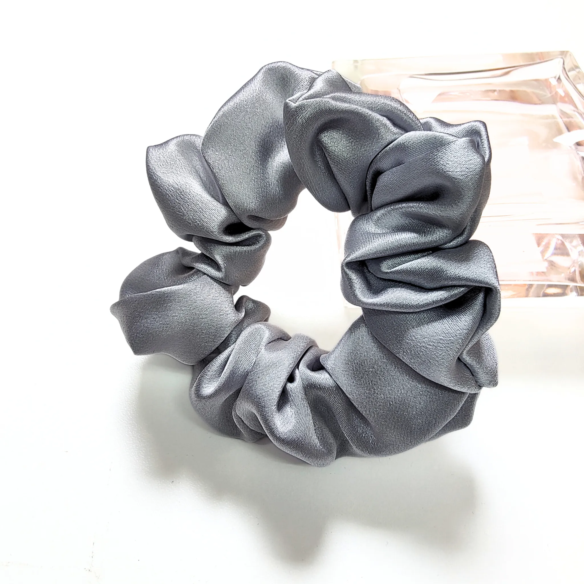 100% Mulberry Silk Scrunchie in Silver Grey