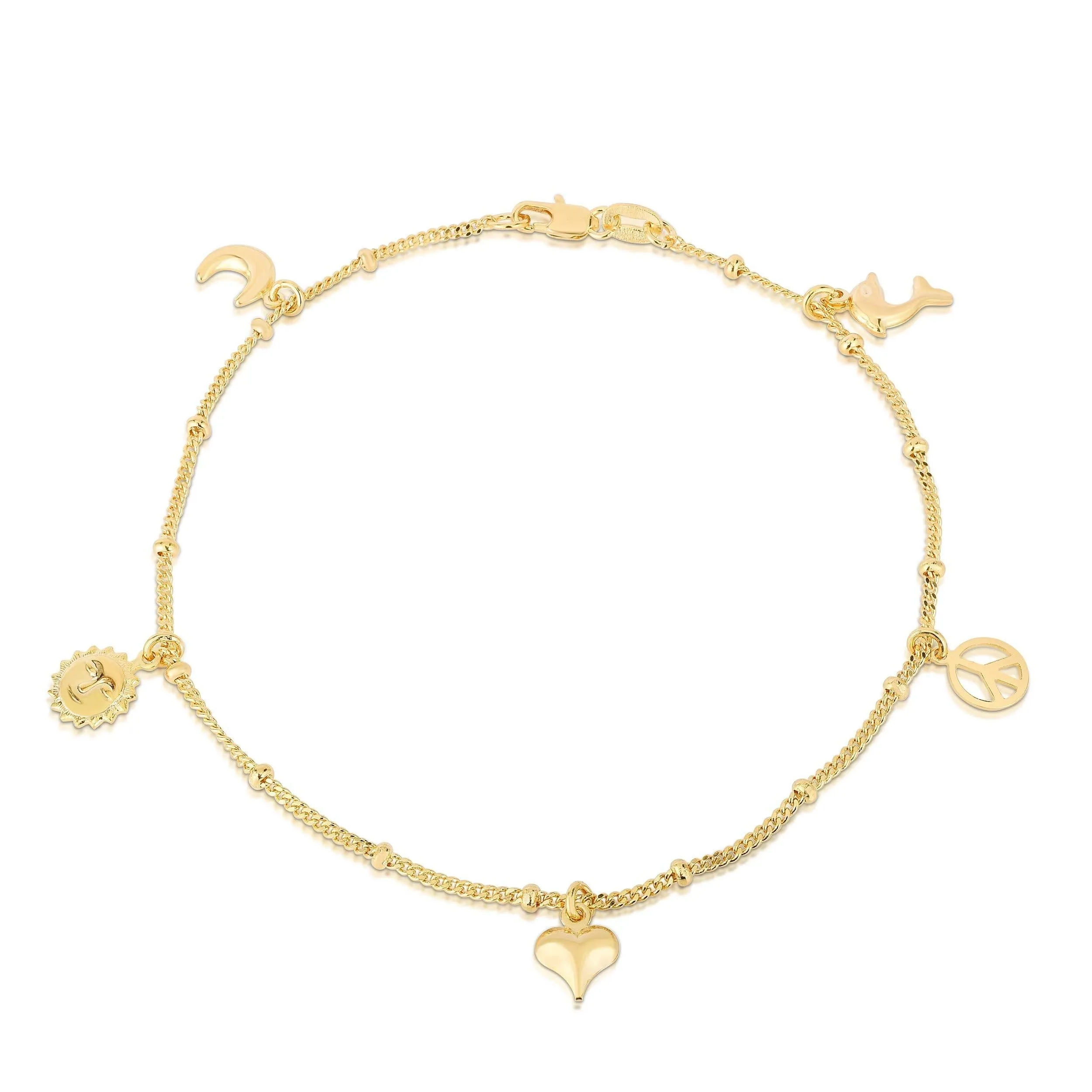 14K Gold Plated Charm Anklets For Women Girls, Dainty Foot Jewelry, Fashion Accessories and Gadgets, Summer Beach 10 Inch Ankle Bracelets, Cute Chain Link Anklet VARIETY 2