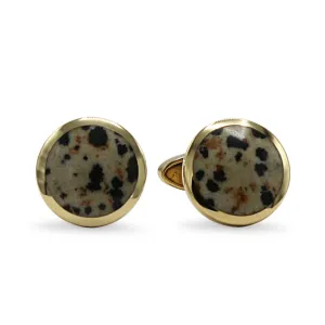18ct Yellow Gold Dalmatian Jasper Cabochon Set Cufflinks