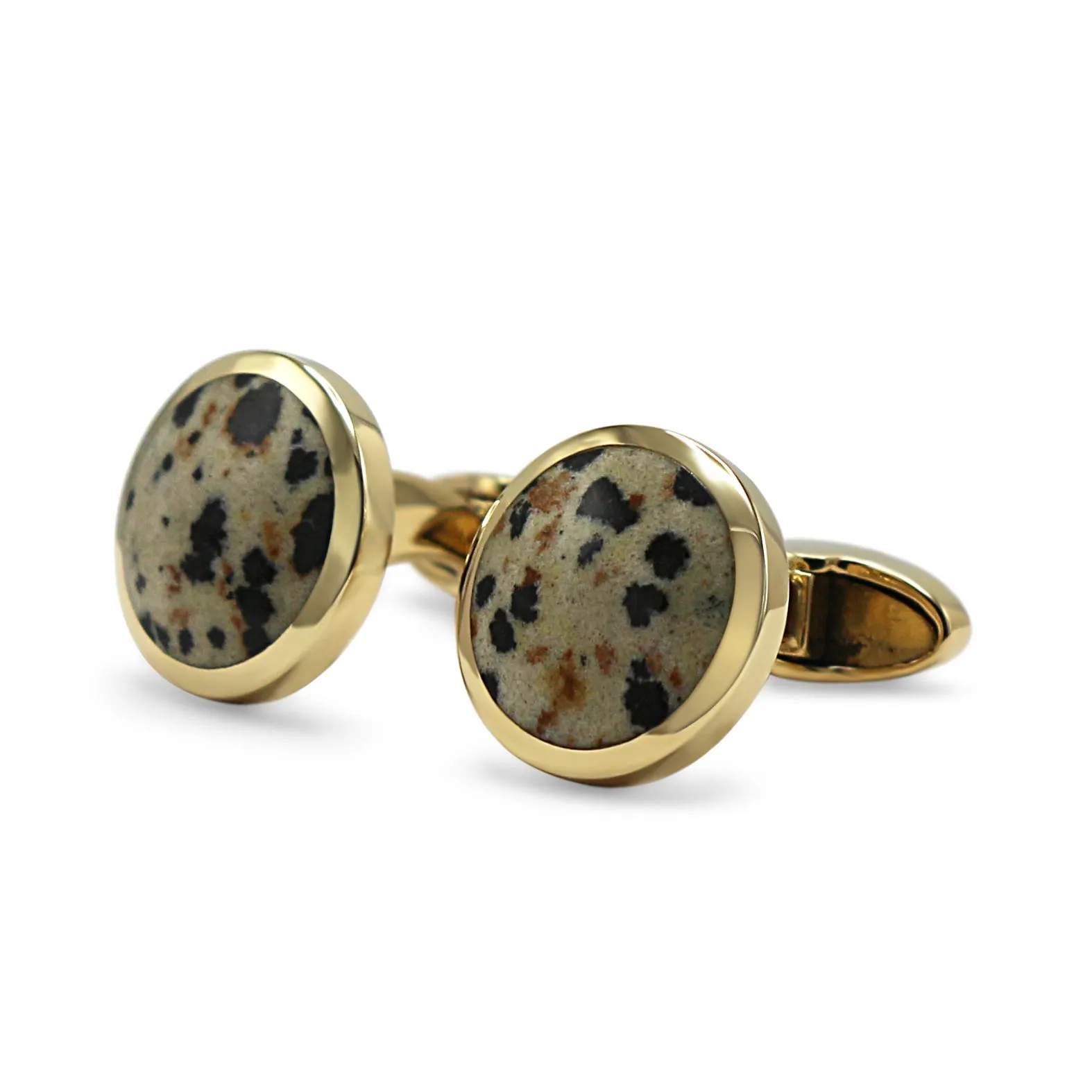 18ct Yellow Gold Dalmatian Jasper Cabochon Set Cufflinks