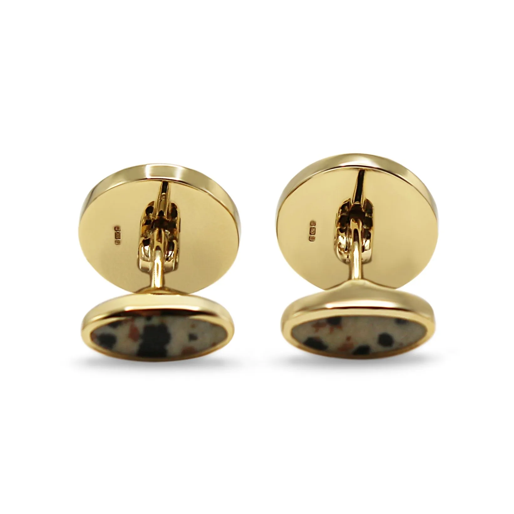 18ct Yellow Gold Dalmatian Jasper Cabochon Set Cufflinks
