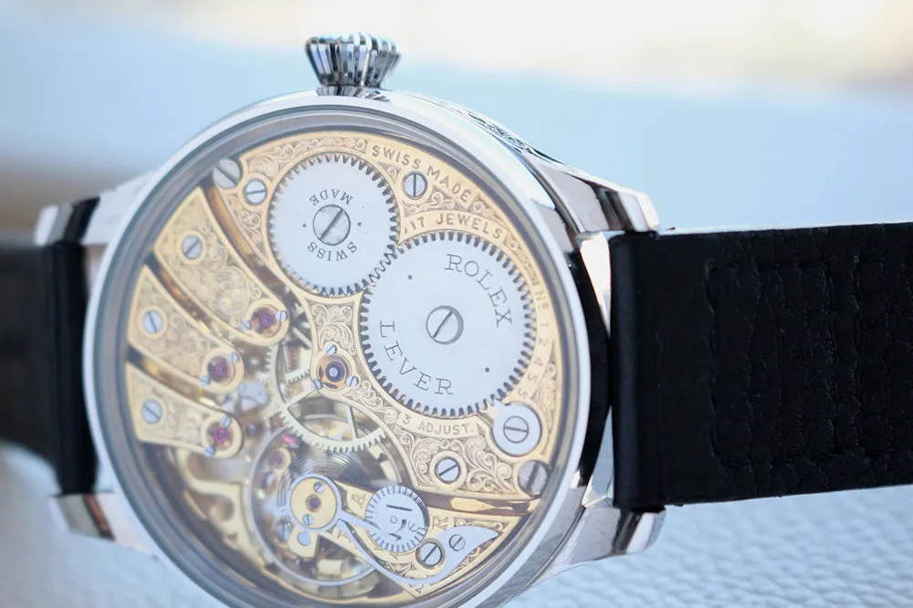 1920's Custom Wristwatch Using Rolex Pocket Watch Movement Fully Engraved "Couple Carp"