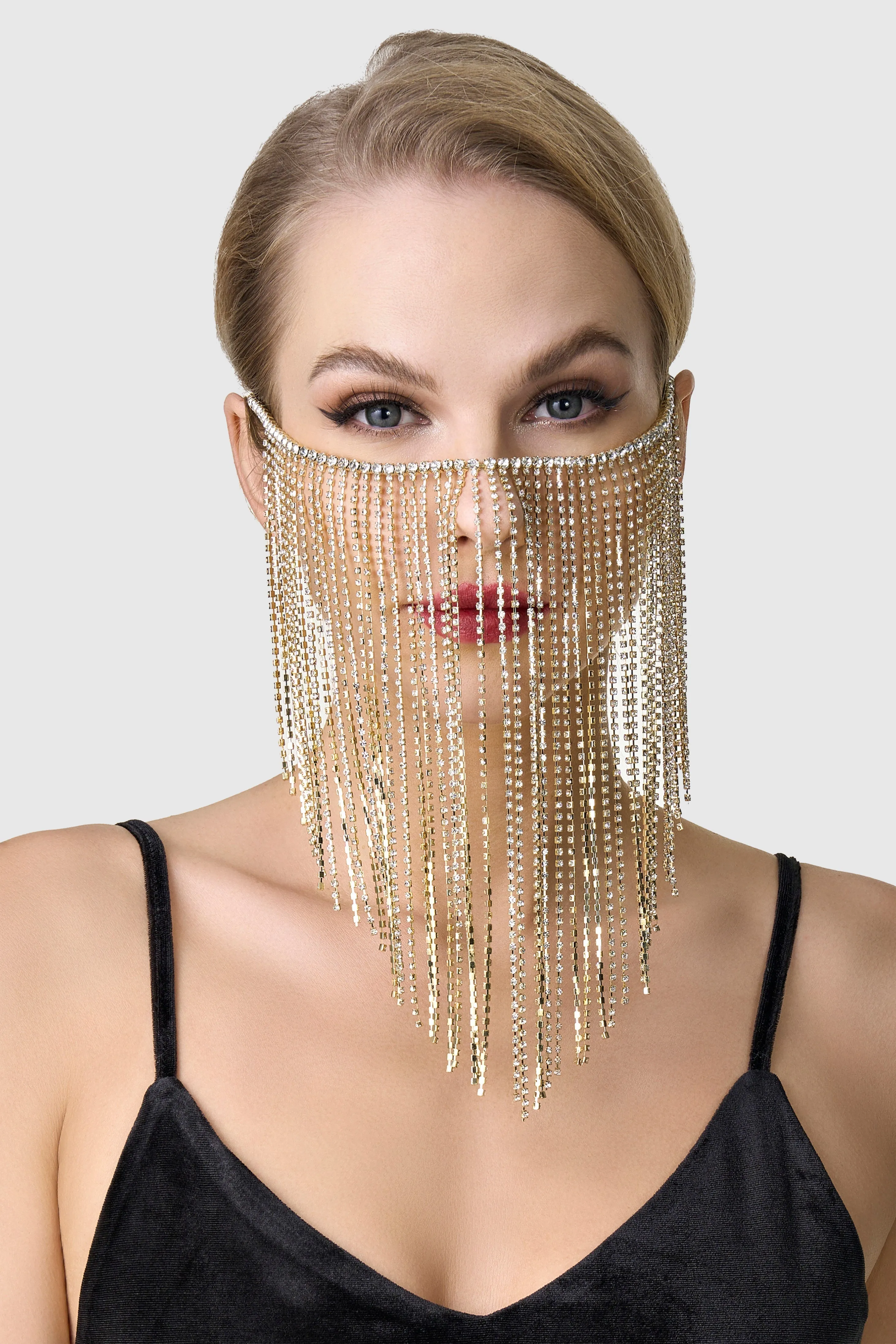 1920s Unique Pearl Rhinestone Chain Mask