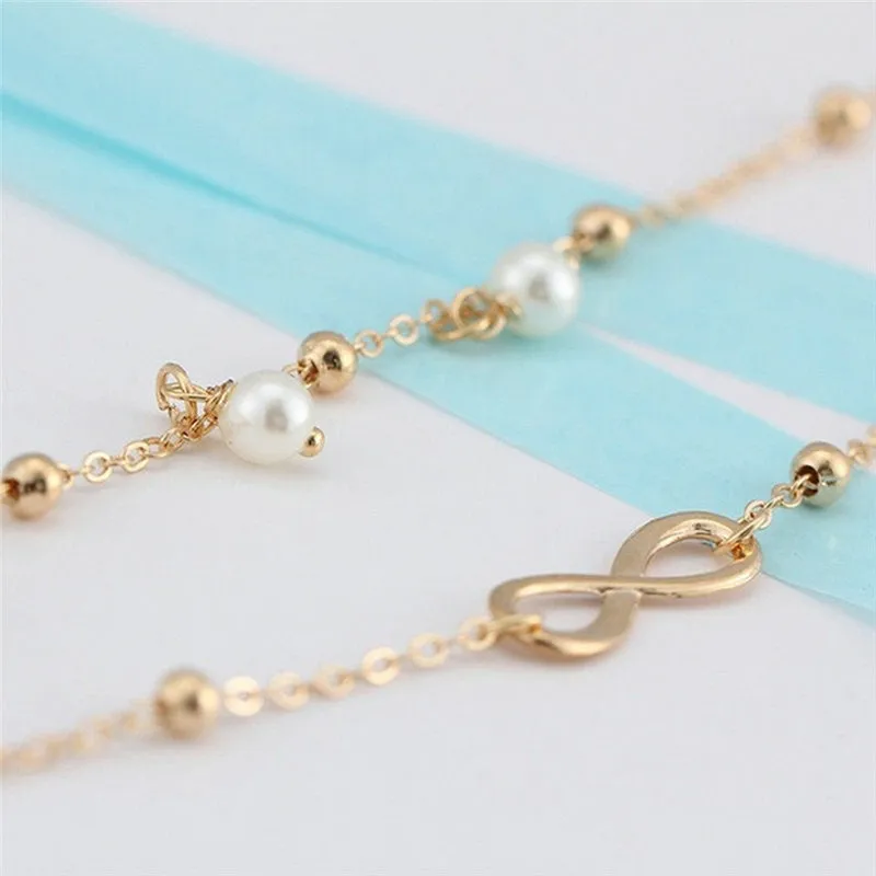 2pcs Silver Gold Double Chain Charm Tassel Anklet