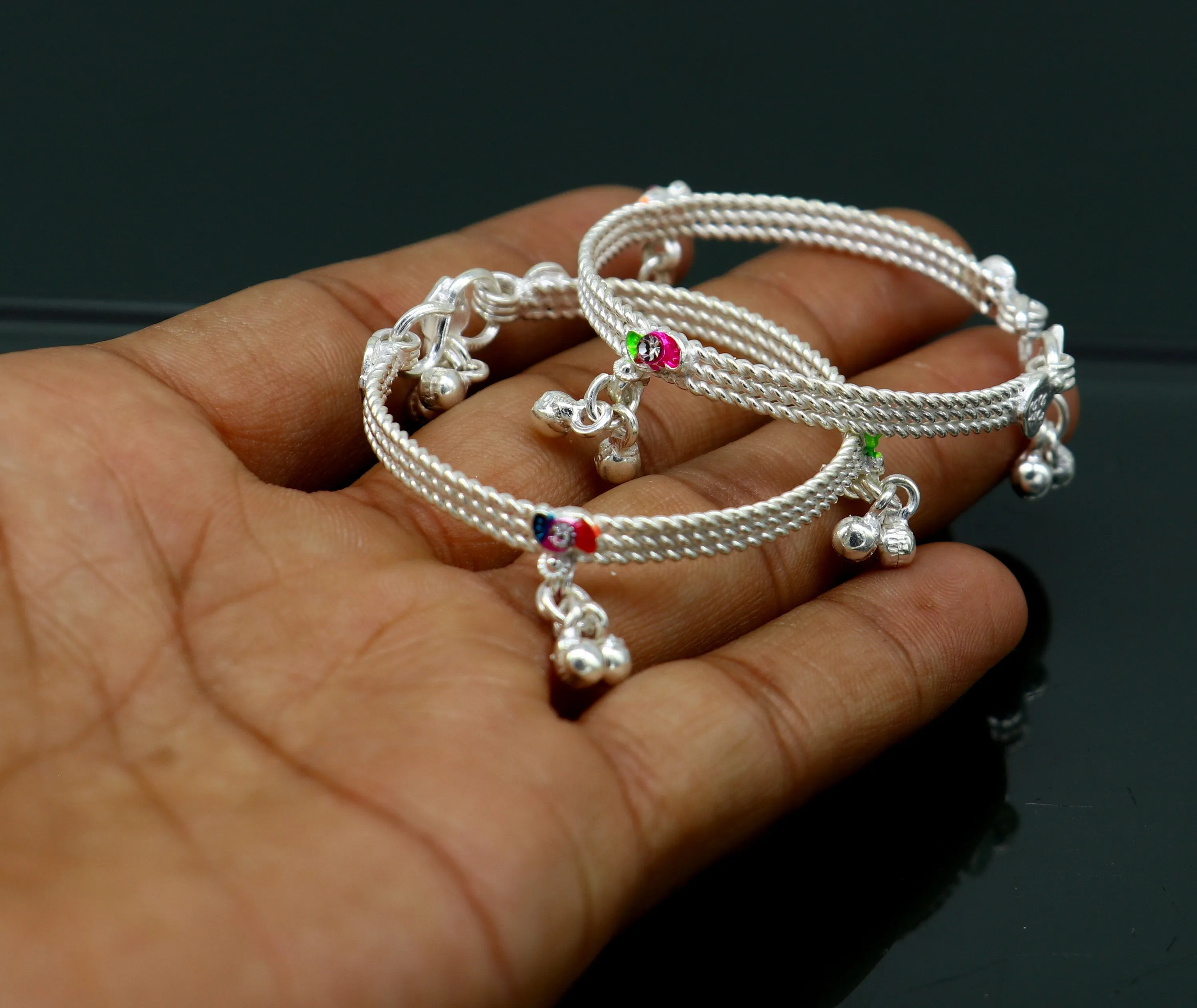 5" inches long handmade noisy bells anklets, fabulous baby ankle bracelet tribal style foot bracelet jewelry from India ank351