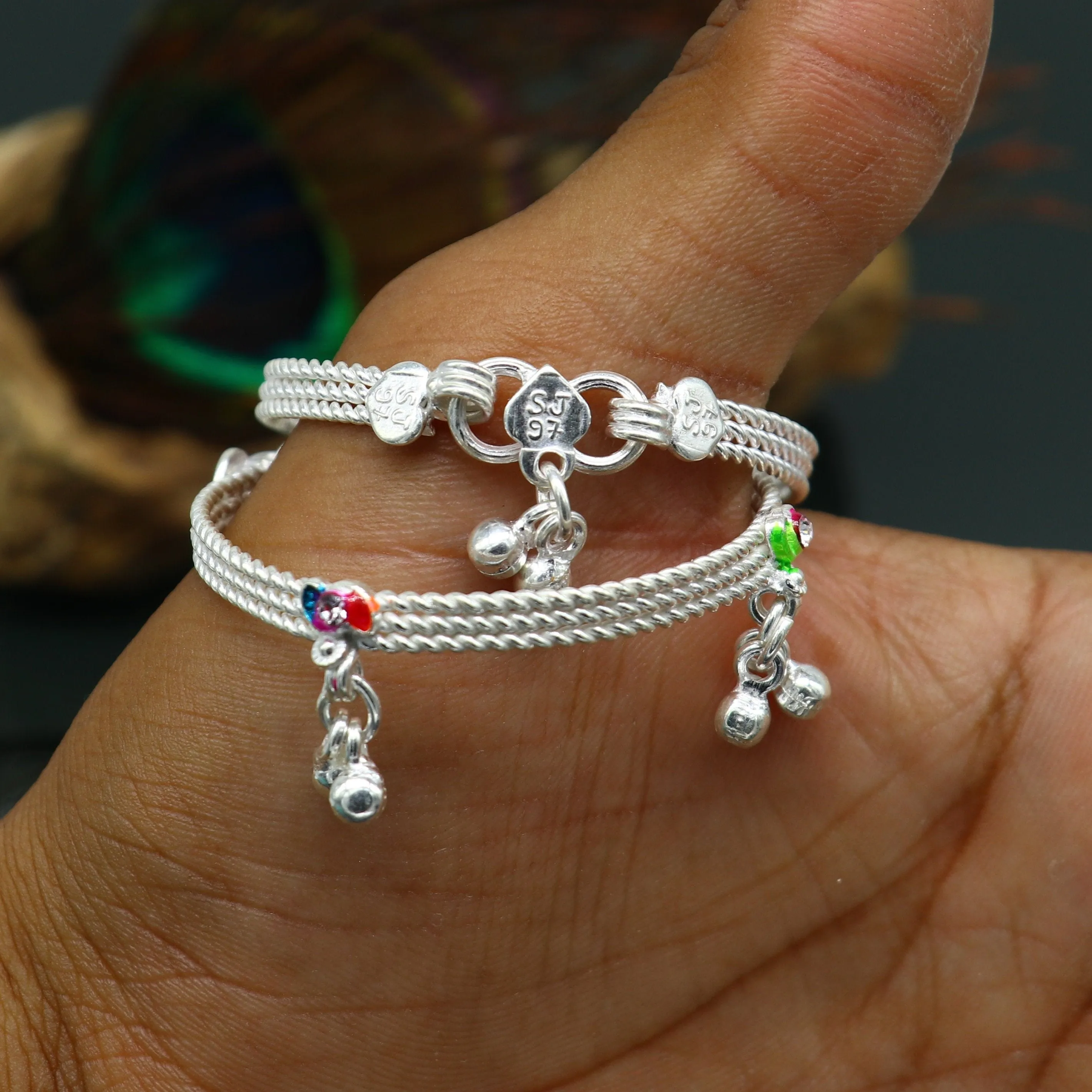 5" inches long handmade noisy bells anklets, fabulous baby ankle bracelet tribal style foot bracelet jewelry from India ank351