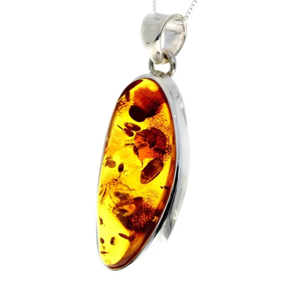 925 Sterling Silver & Genuine Cognac Baltic Amber Exlusive Unique Pendant - PD2256
