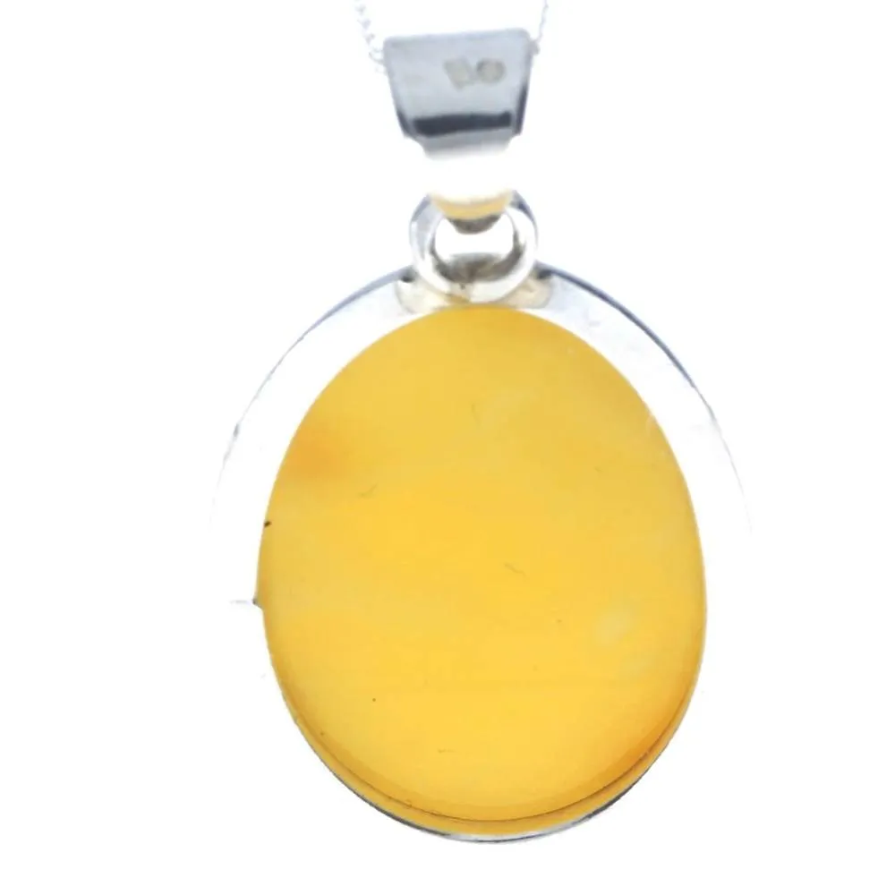 925 Sterling Silver & Genuine Lemon Baltic Amber Exlusive Unique Pendant - PD2224