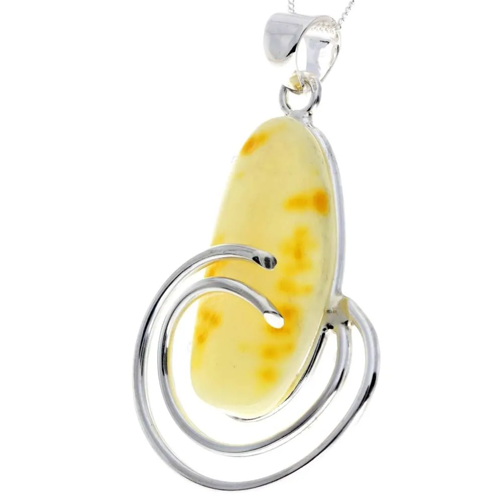 925 Sterling Silver & Genuine Lemon Baltic Amber Exlusive Unique Pendant - PD2316