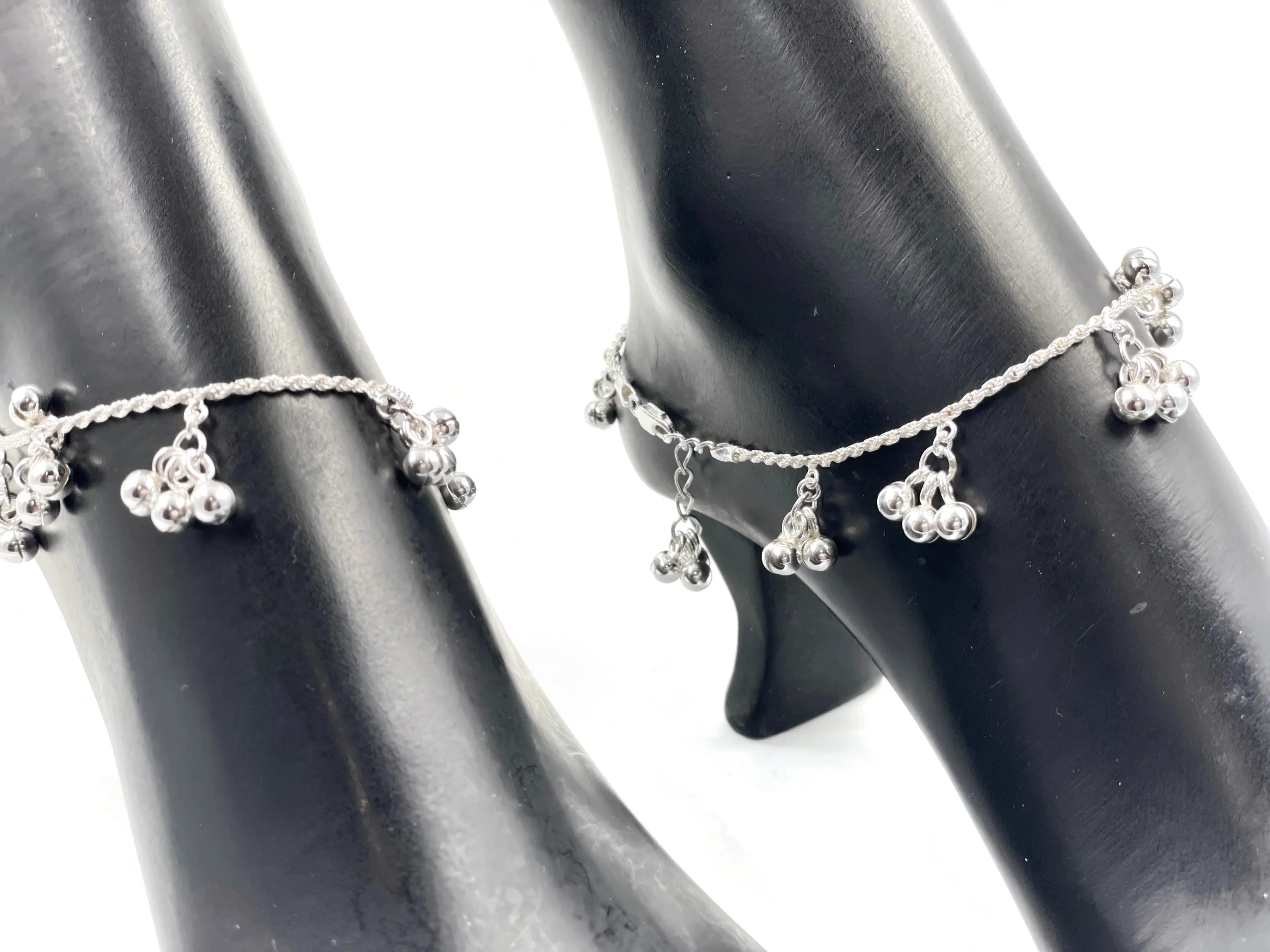 925 Sterling Silver Designer Rope Bell Anklet - #95