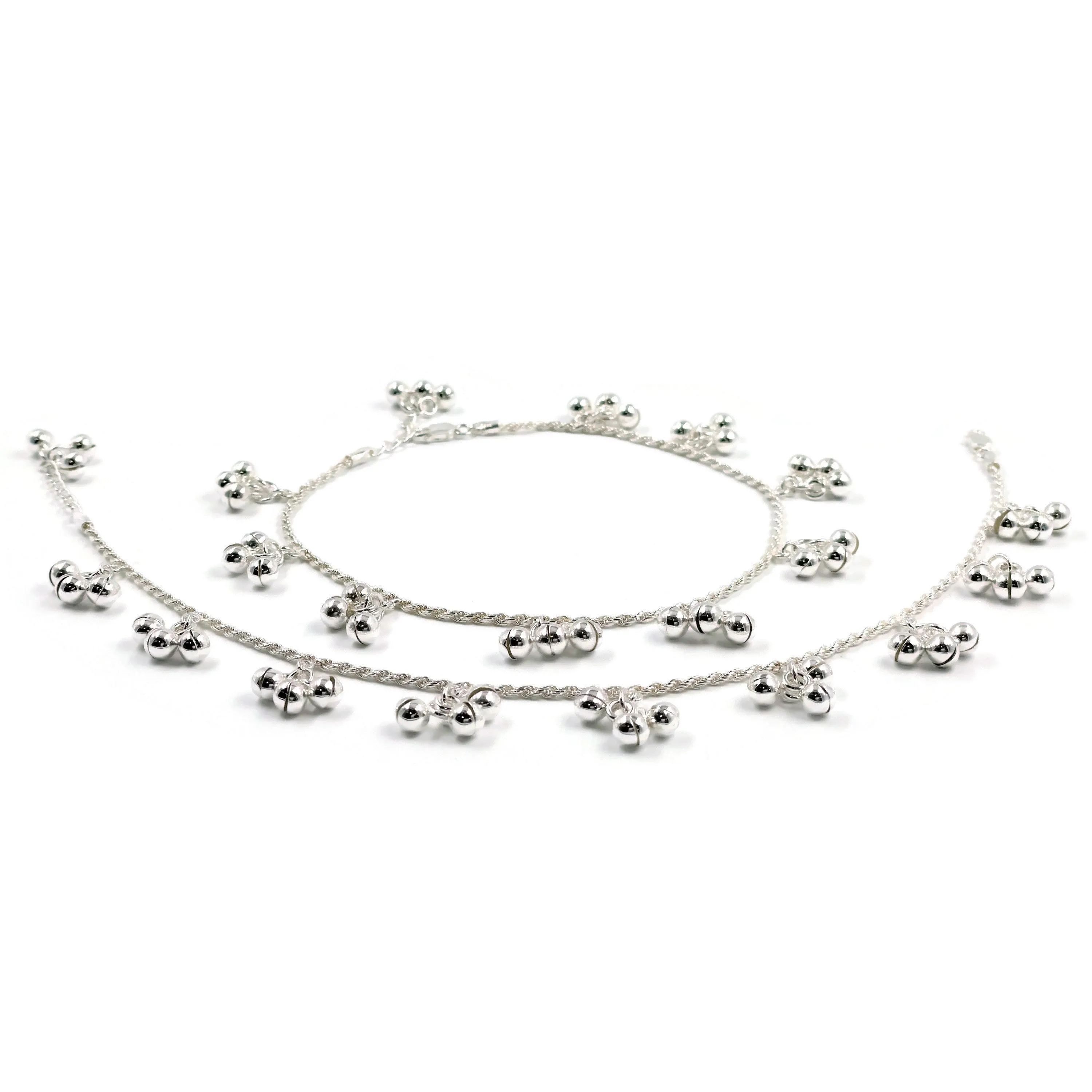 925 Sterling Silver Designer Rope Bell Anklet - #95