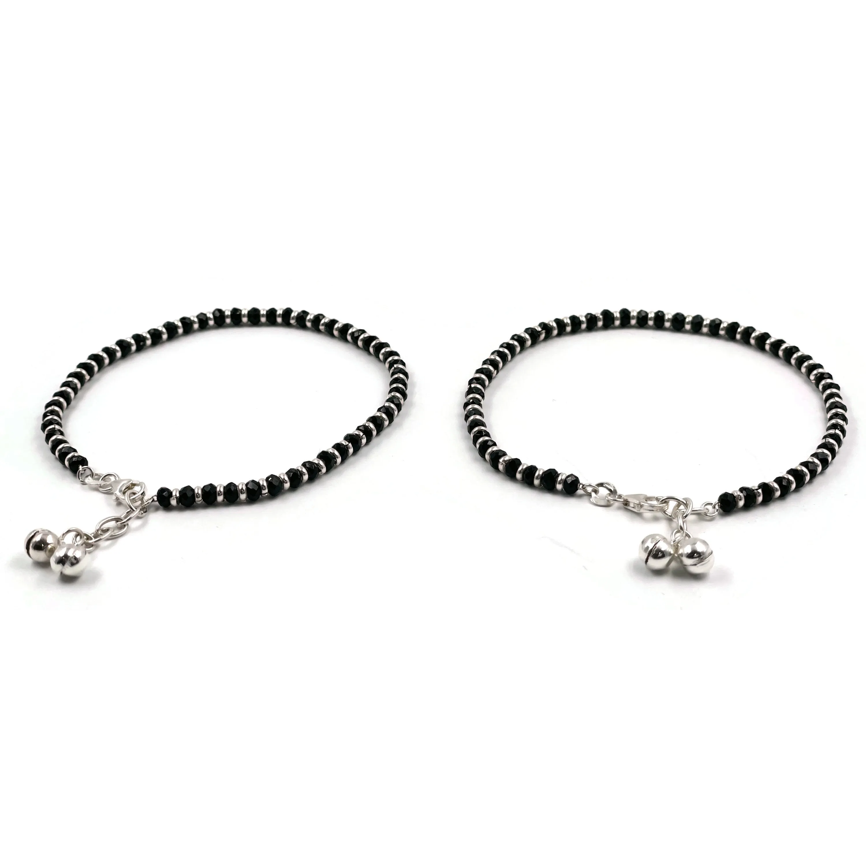 925 Sterling Silver Kids Black Beads Najariya Anklet - Style#01
