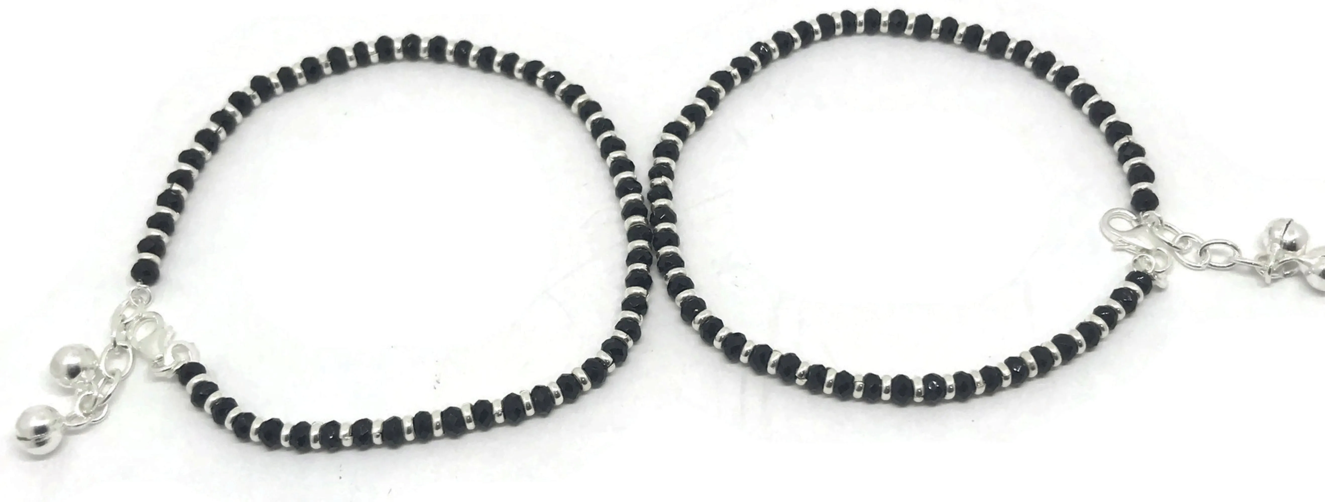 925 Sterling Silver Kids Black Beads Najariya Anklet - Style#01
