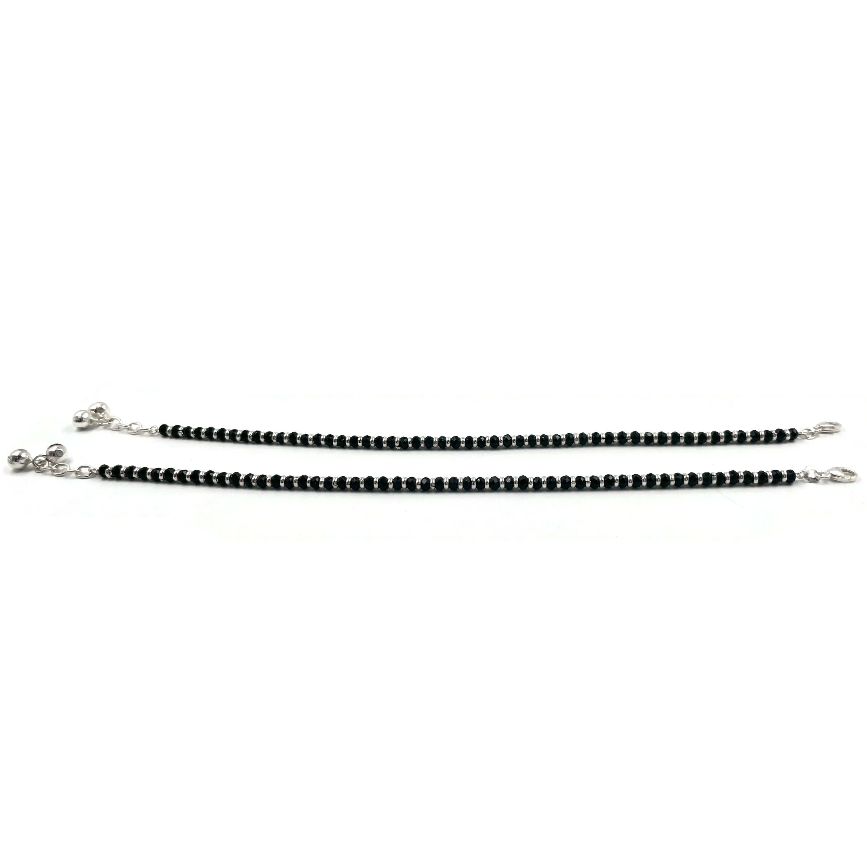 925 Sterling Silver Kids Black Beads Najariya Anklet - Style#01