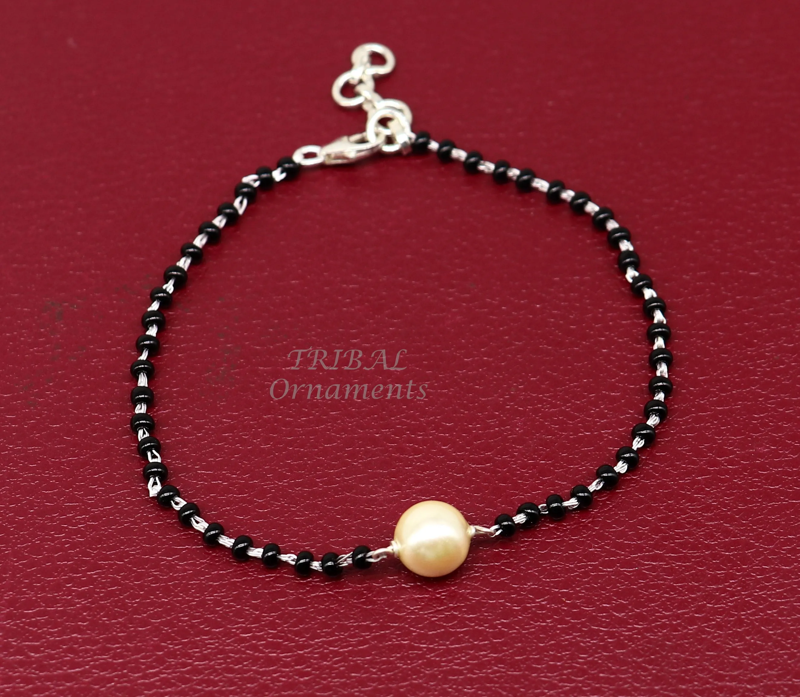 925 sterling silver modern cultural black beaded all sizes girls bracelet Combo use bracelet or anklets, best Mangalsutra bracelet sbr455
