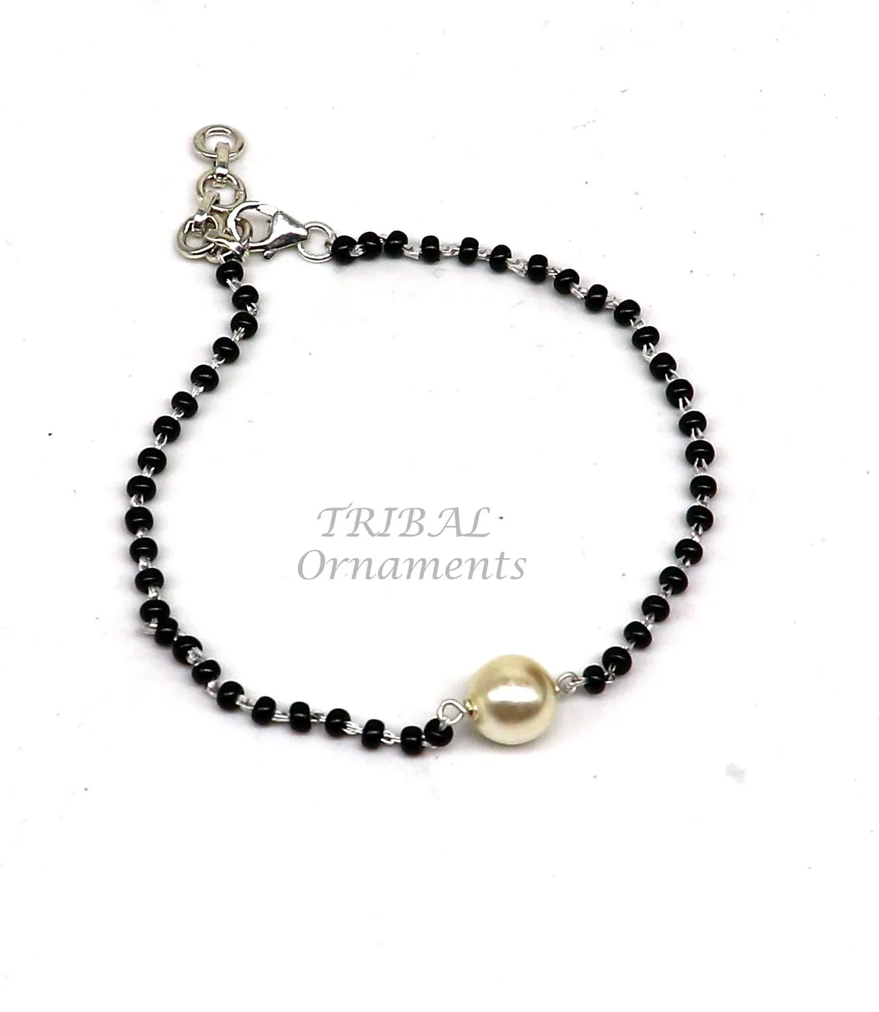 925 sterling silver modern cultural black beaded all sizes girls bracelet Combo use bracelet or anklets, best Mangalsutra bracelet sbr455