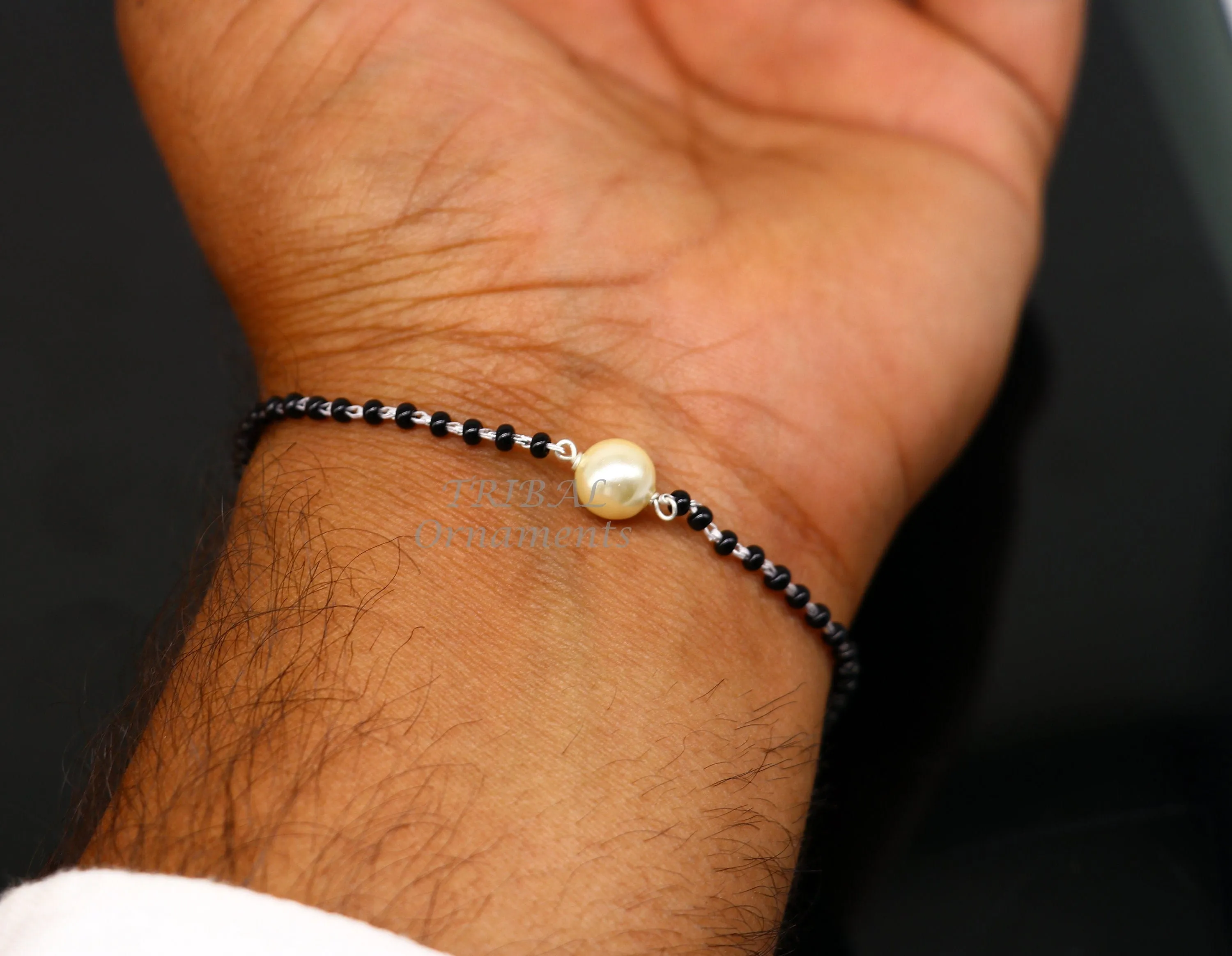 925 sterling silver modern cultural black beaded all sizes girls bracelet Combo use bracelet or anklets, best Mangalsutra bracelet sbr455