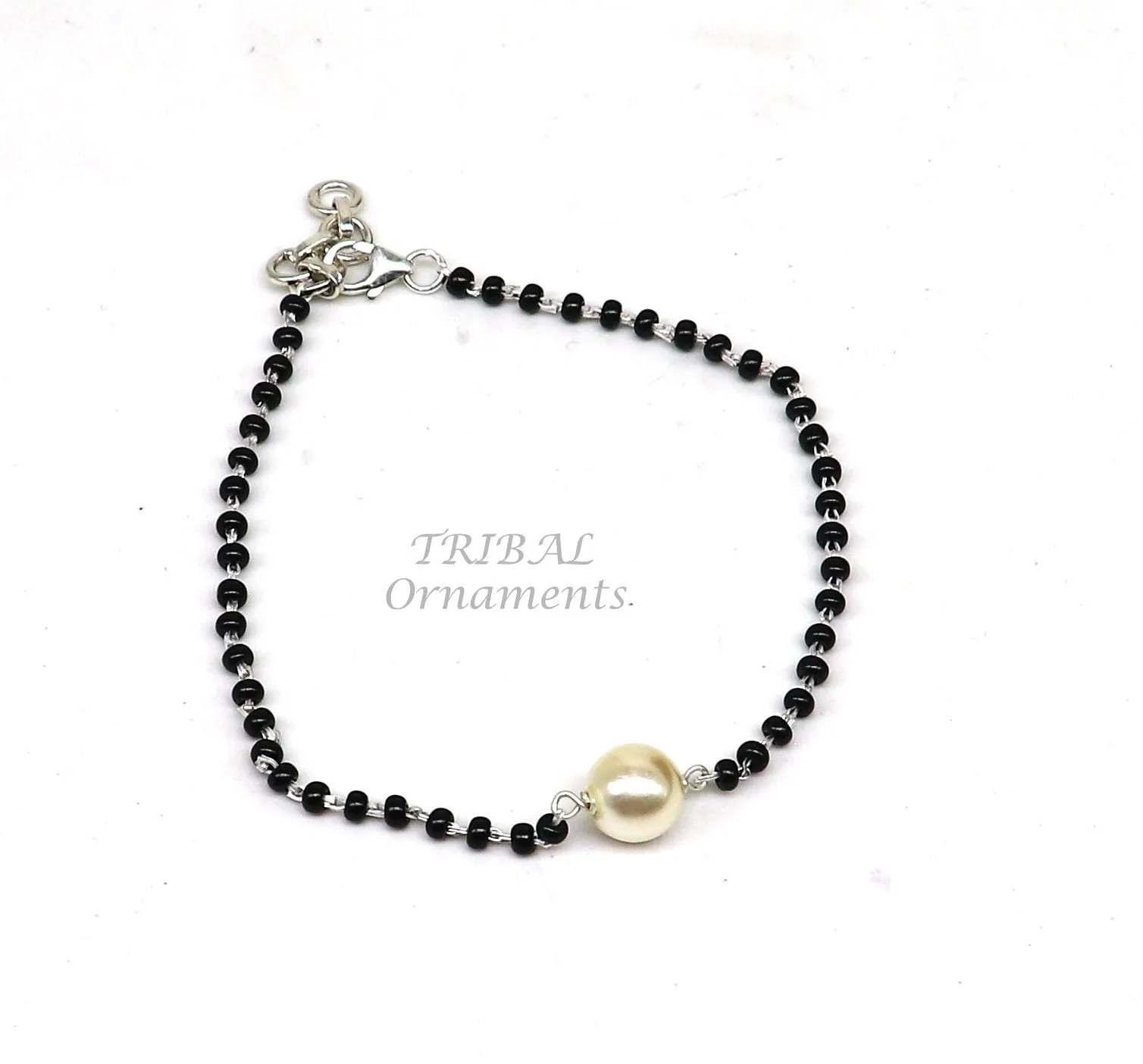 925 sterling silver modern cultural black beaded all sizes girls bracelet Combo use bracelet or anklets, best Mangalsutra bracelet sbr455