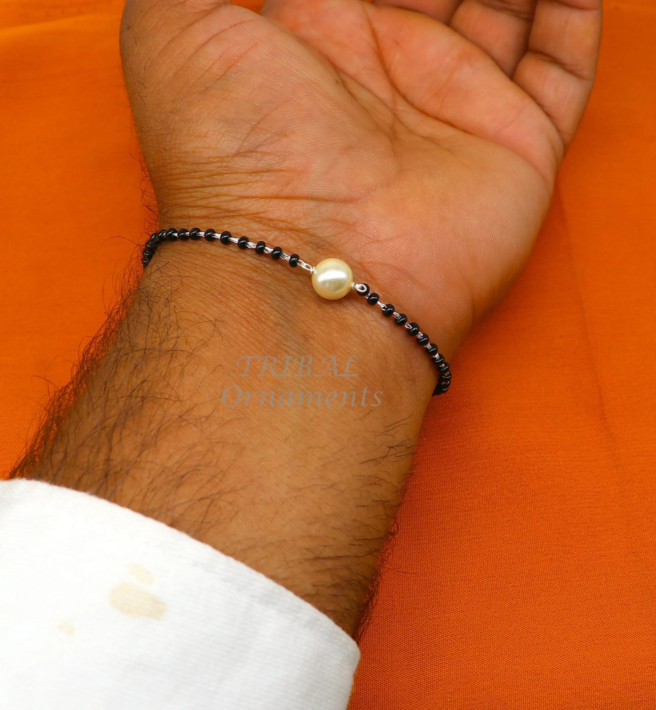 925 sterling silver modern cultural black beaded all sizes girls bracelet Combo use bracelet or anklets, best Mangalsutra bracelet sbr455