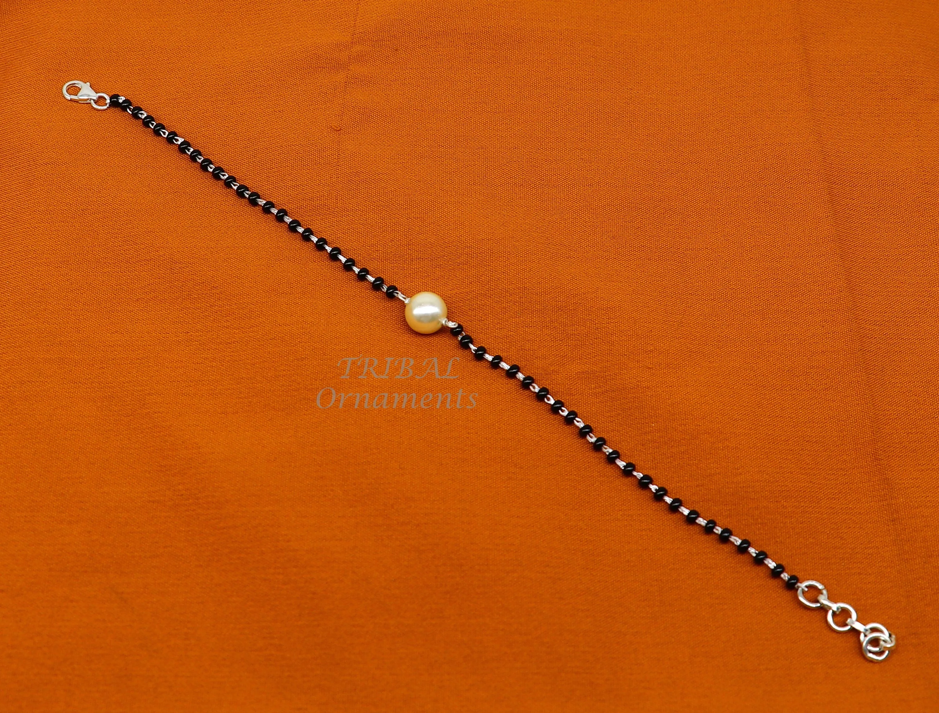 925 sterling silver modern cultural black beaded all sizes girls bracelet Combo use bracelet or anklets, best Mangalsutra bracelet sbr455