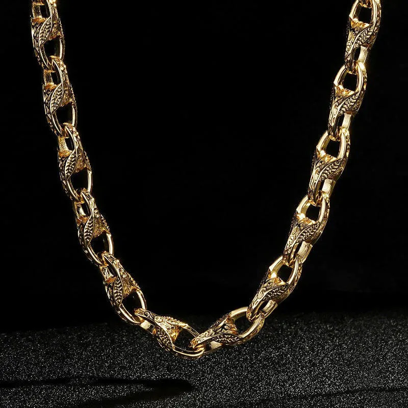 9mm Gold Patterned Tulip Chain 24 Inches