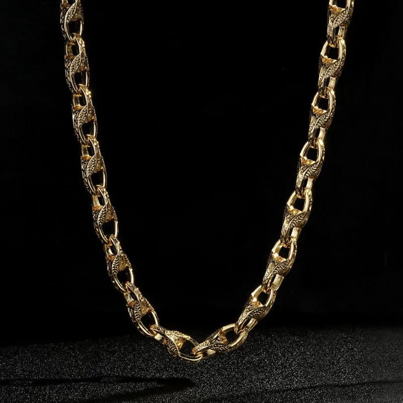 9mm Gold Patterned Tulip Chain 24 Inches