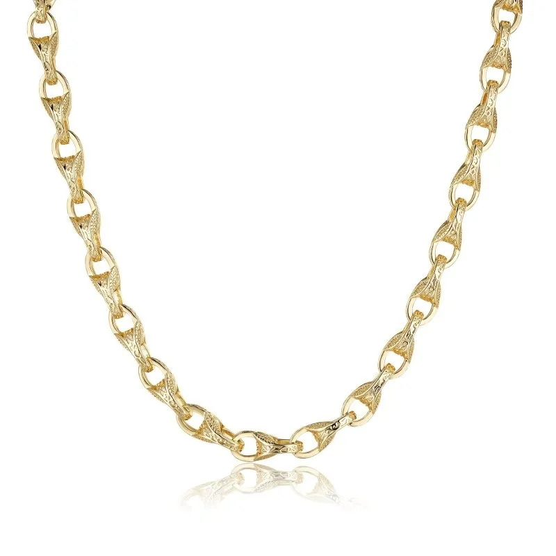 9mm Gold Patterned Tulip Chain 24 Inches