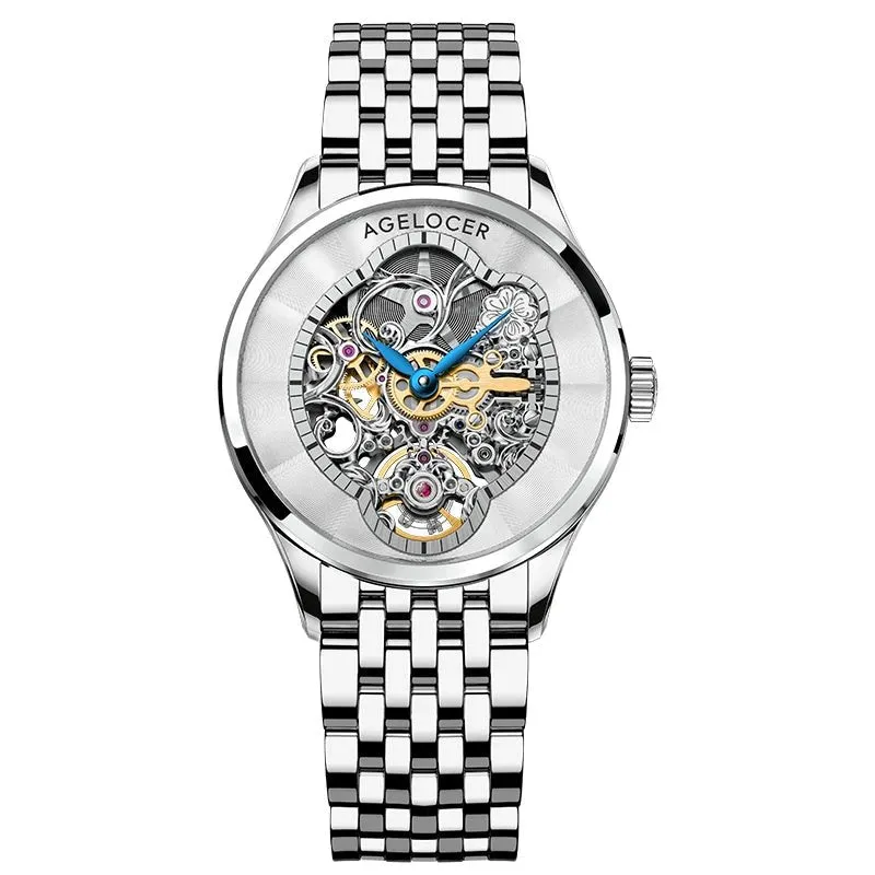 AGELOCER Women Automatic Mechanical Skeleton Design Watch