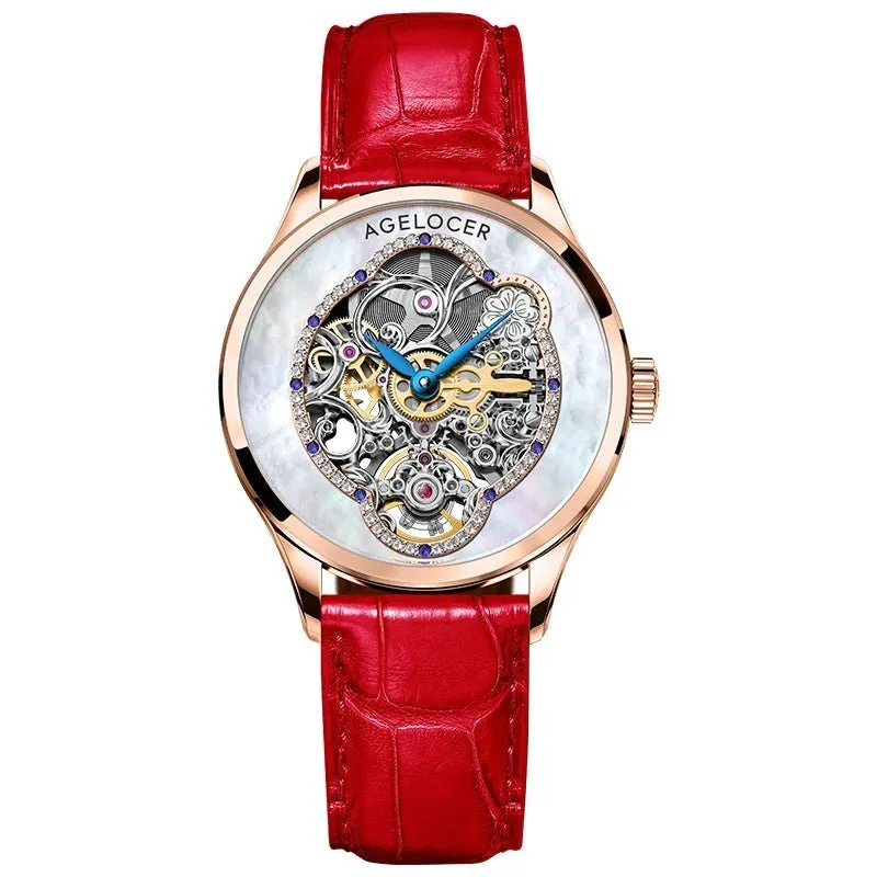 AGELOCER Women Automatic Mechanical Skeleton Design Watch