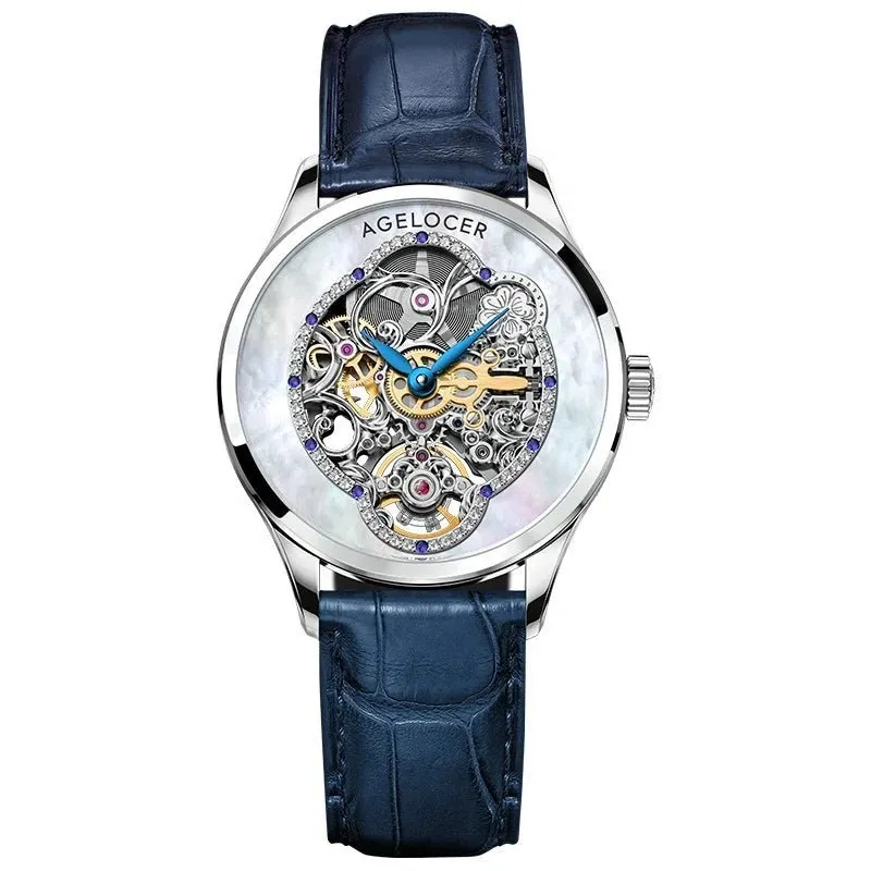 AGELOCER Women Automatic Mechanical Skeleton Design Watch
