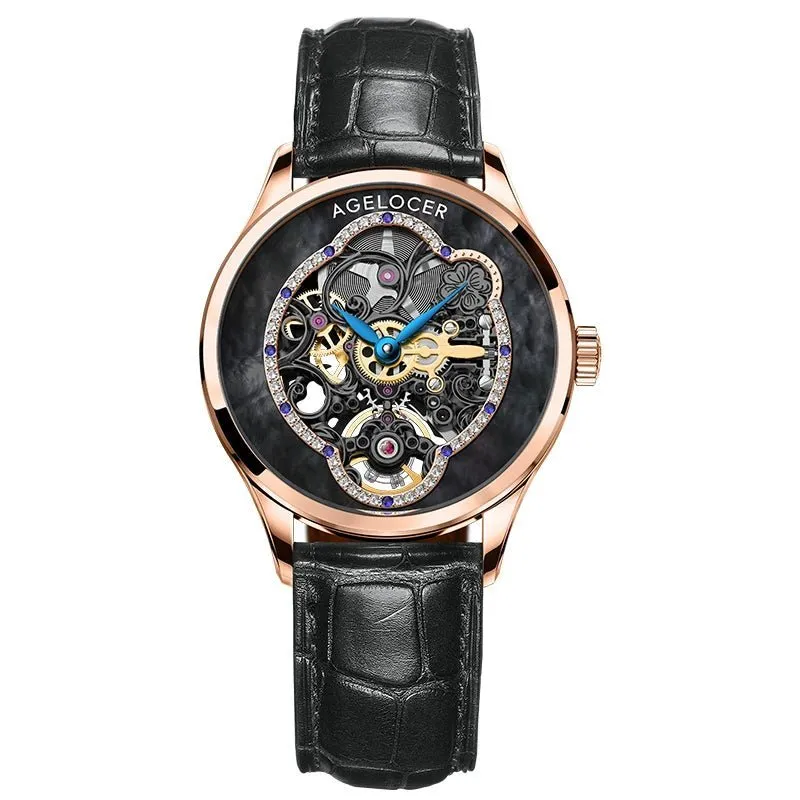 AGELOCER Women Automatic Mechanical Skeleton Design Watch