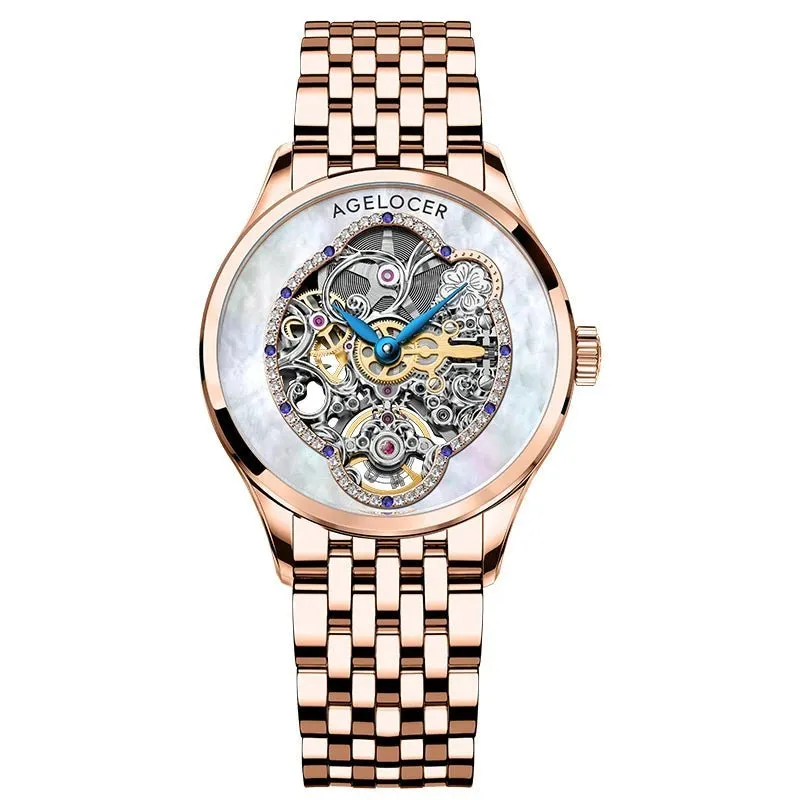 AGELOCER Women Automatic Mechanical Skeleton Design Watch