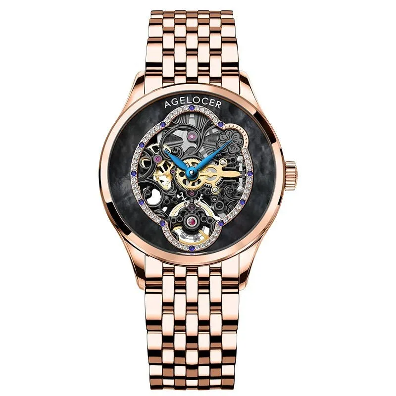 AGELOCER Women Automatic Mechanical Skeleton Design Watch