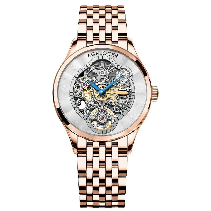 AGELOCER Women Automatic Mechanical Skeleton Design Watch