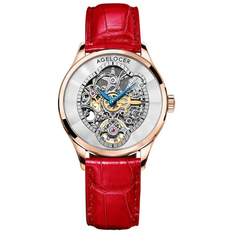 AGELOCER Women Automatic Mechanical Skeleton Design Watch