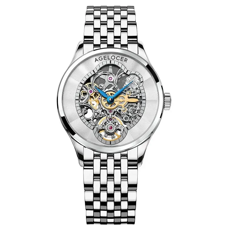 AGELOCER Women Automatic Mechanical Skeleton Design Watch