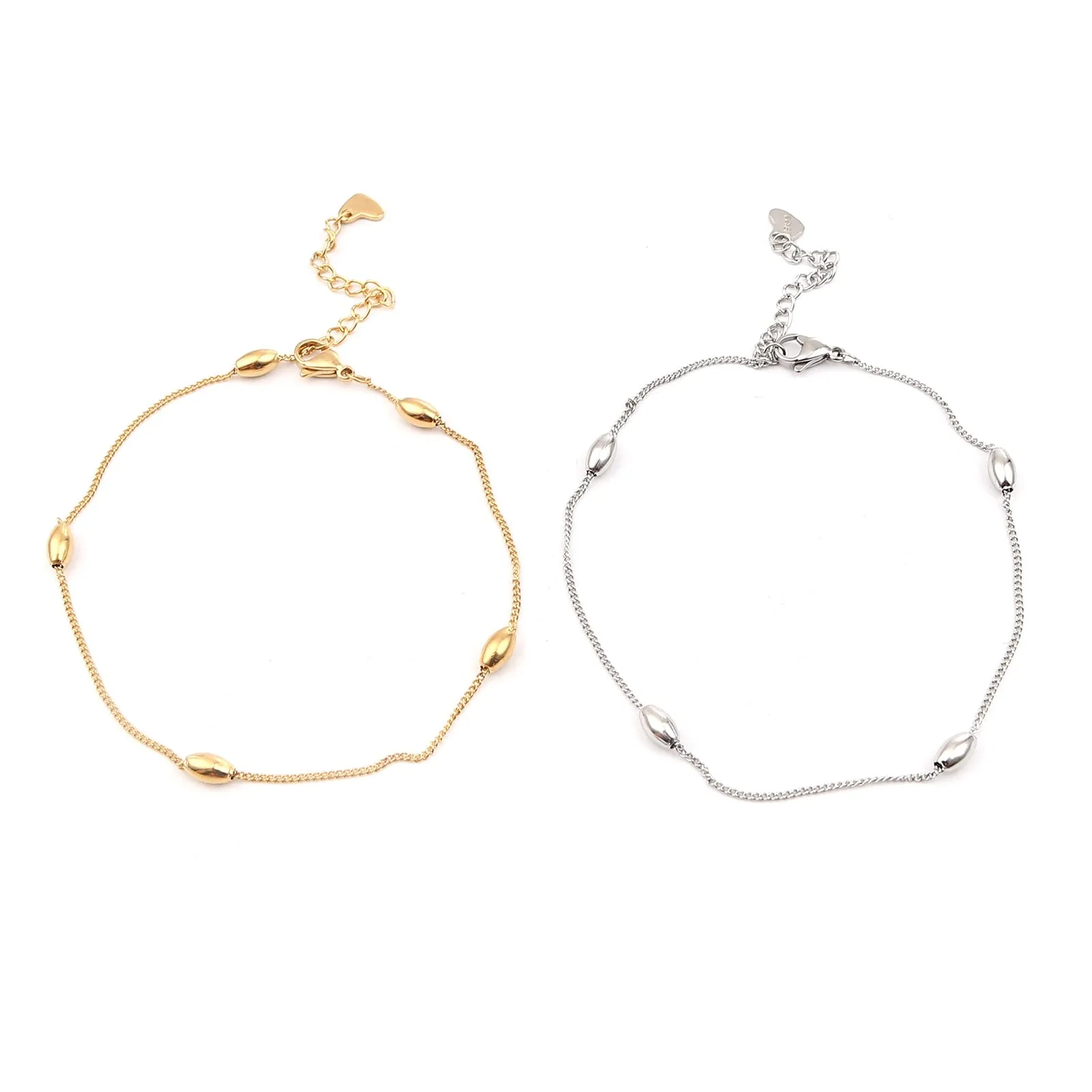 Anklet Bracelet 304 Stainless Steel Oval Bead Charm Anklet