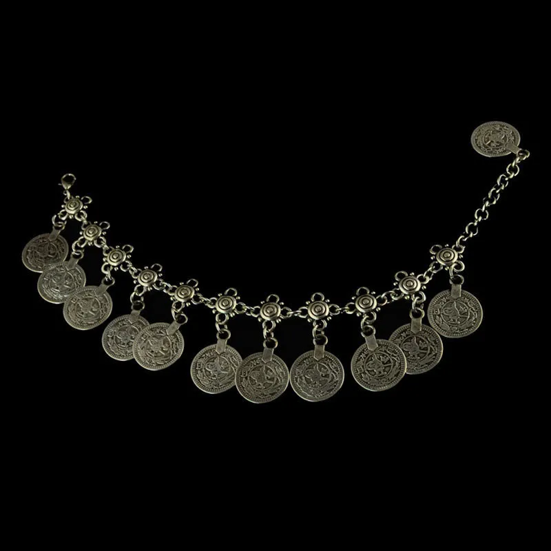 Antique Silver Color tassel  Boho Gypsy Coin Ankle Bracelet