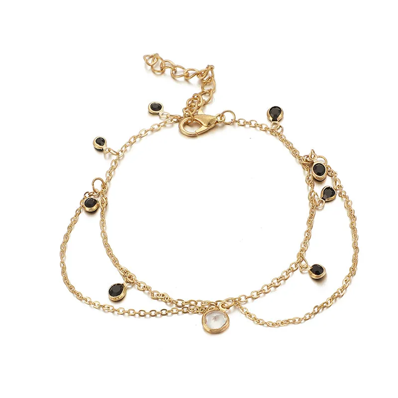 Black Beaded Fish Crystal Rope Boho Anklets for Women