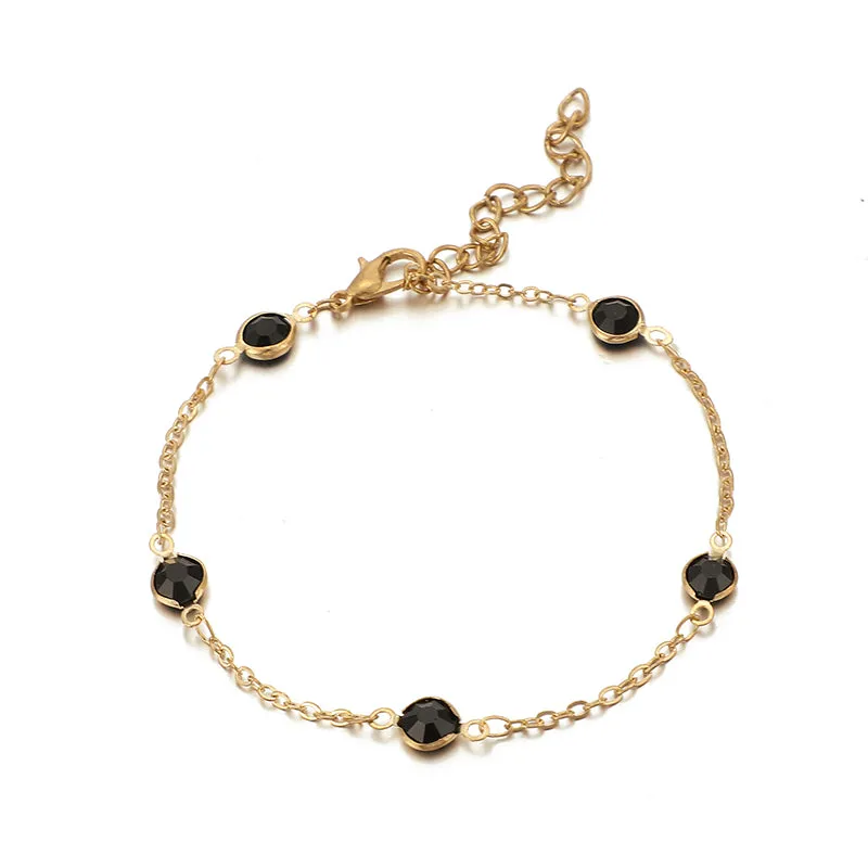 Black Beaded Fish Crystal Rope Boho Anklets for Women