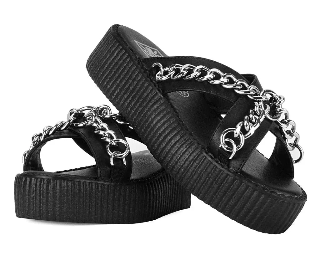 Black TUKskin Cross-Strap Chain Sandal