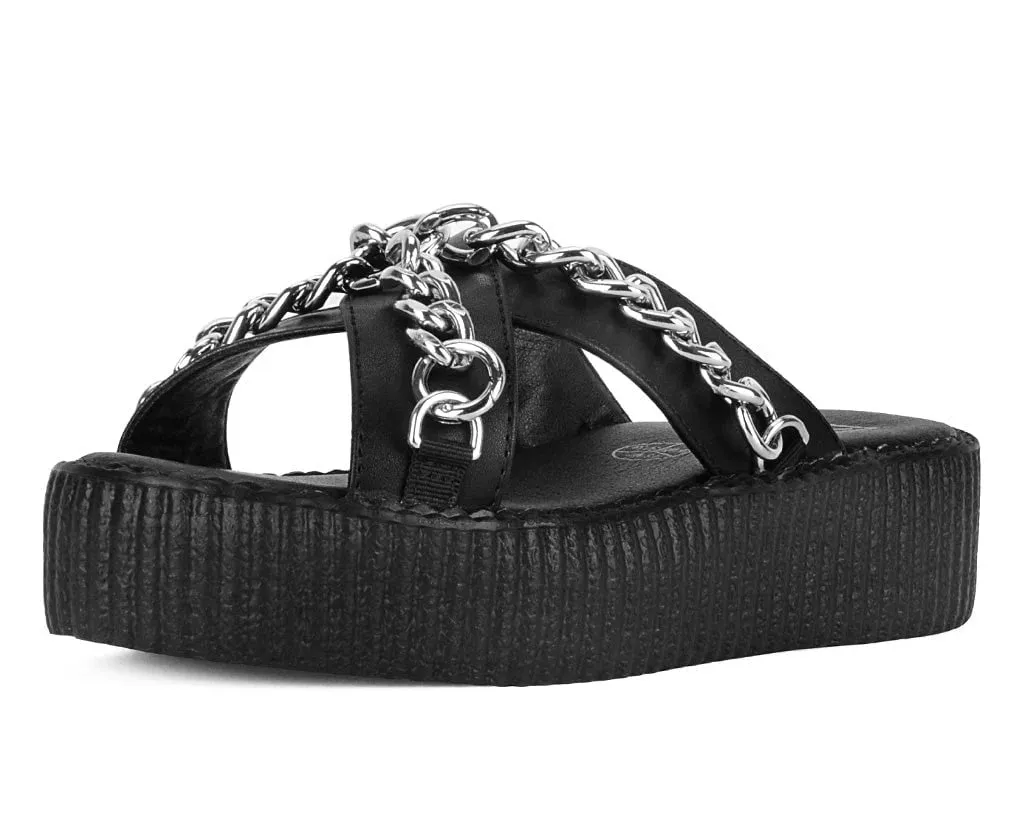 Black TUKskin Cross-Strap Chain Sandal