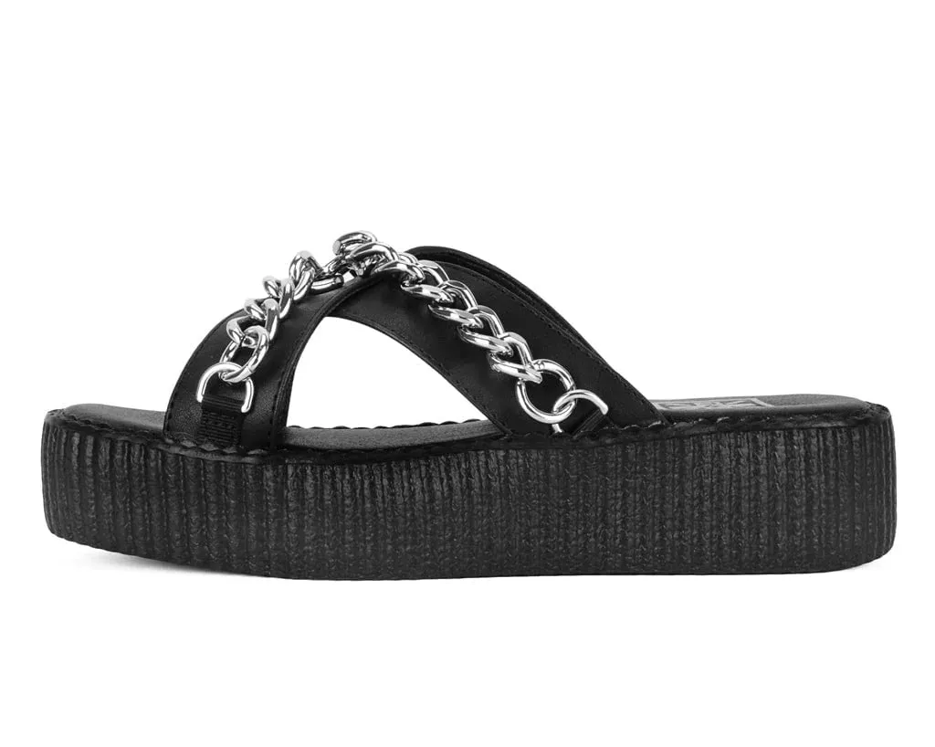 Black TUKskin Cross-Strap Chain Sandal