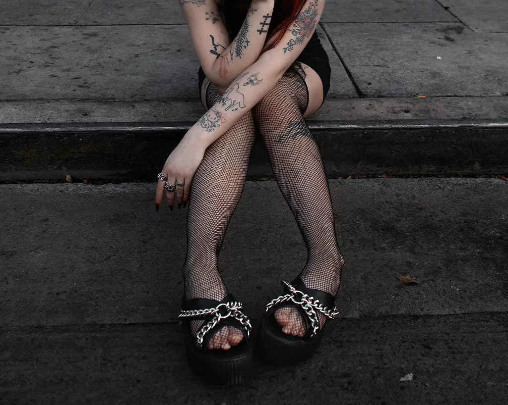 Black TUKskin Cross-Strap Chain Sandal