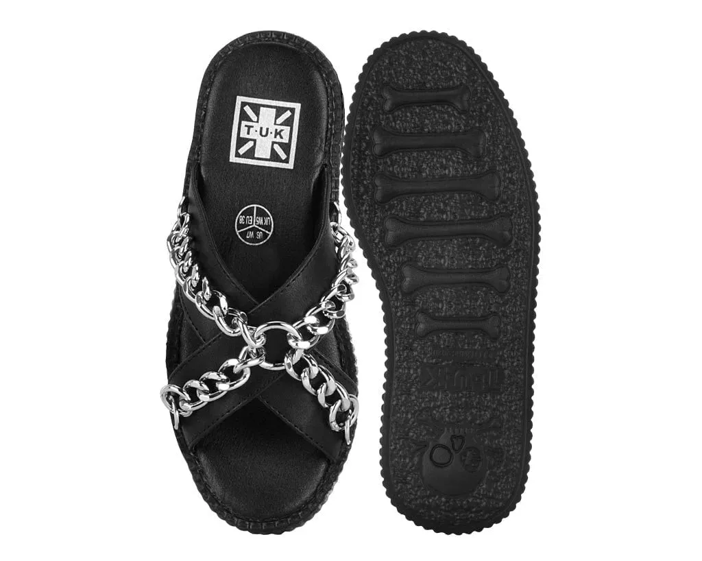 Black TUKskin Cross-Strap Chain Sandal