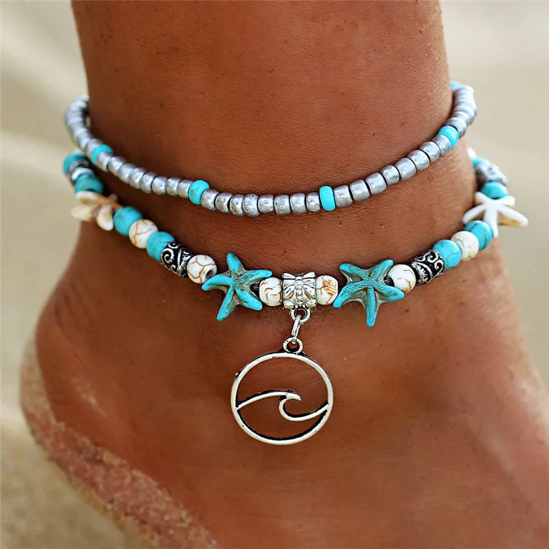 Bohemian Starfish Beads Stone Anklets for Women