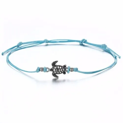 Boho Adjustable Anklet Antique Sea Turtle Animal Charm Beads Chain