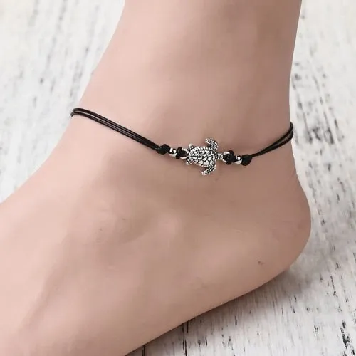 Boho Adjustable Anklet Antique Sea Turtle Animal Charm Beads Chain